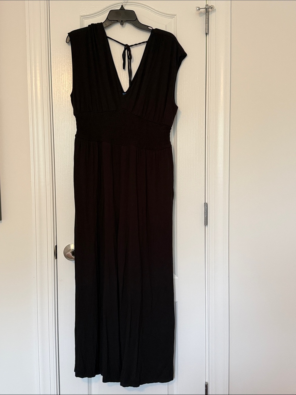 Old Navy Black V‑Neck Smocked Waist Maxi Jumpsuit